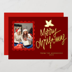 Elegant Gold Foil Postage Stamp Merry Christmas