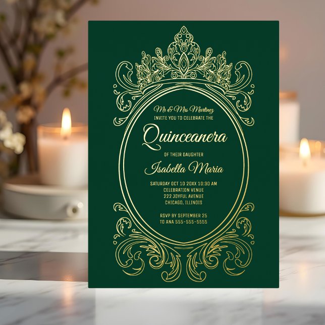 Elegant Gold Foil Quinceañera Invitation Crown (Creator Uploaded)
