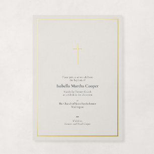 Elegant Gold Foil Religious Minimal Cross Baptism