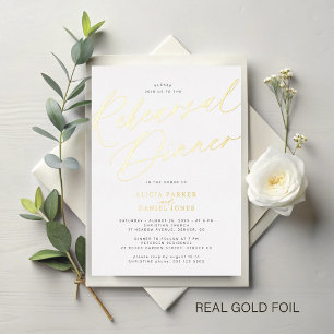 Elegant gold foil script wedding rehearsal dinner