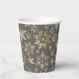 Elegant Gold Foil Snowflakes Grey Christmas Paper Cups