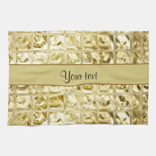 Elegant Gold Foil Squares Tea Towel