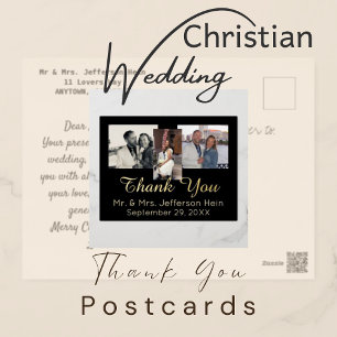 Elegant Gold Foil Wedding Thank You  Holiday Postcard