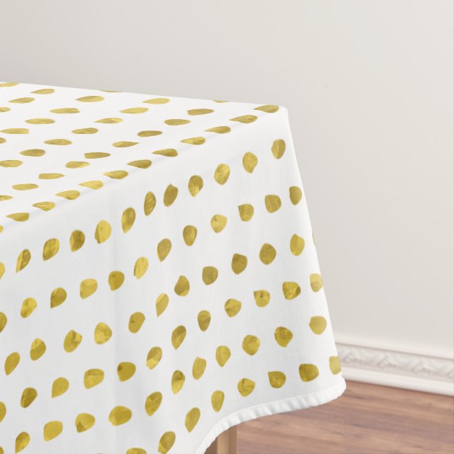 Elegant Gold Foil White Small Polka Dots Pattern Tablecloth (In Situ)