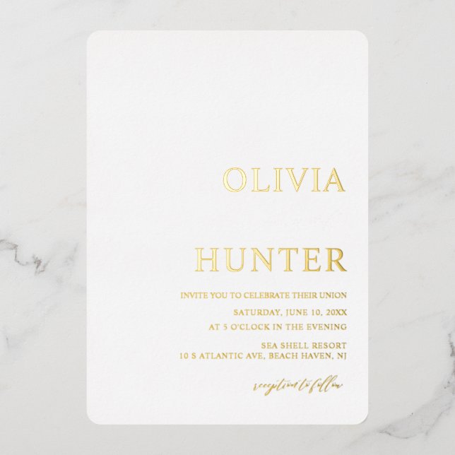 Elegant Gold Foil White Wedding Invitation (Front)