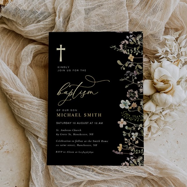 elegant gold foil wildflower baptism invitation (Creator Uploaded)