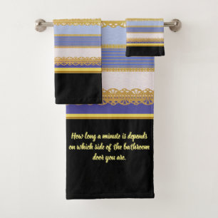 Elegant Gold Foil with blue and white Stripe Bath  Towel Set