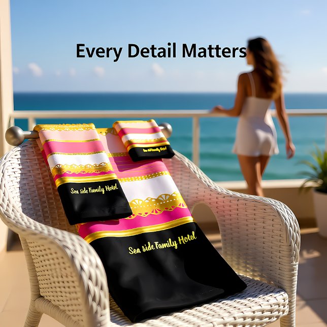 Elegant Gold Foil with pink and white Stripe Bat Bath Towel Set (Creator Uploaded)