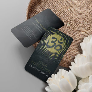 Elegant Gold Foil Yoga Mandala Floral & Om Symbol Business Card