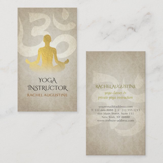 Elegant Gold Foil Yoga Meditation Pose Om Symbol Business Card (Front/Back)
