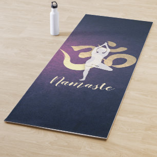 Elegant Gold Foil Yoga Meditation Pose Om Symbol Mat