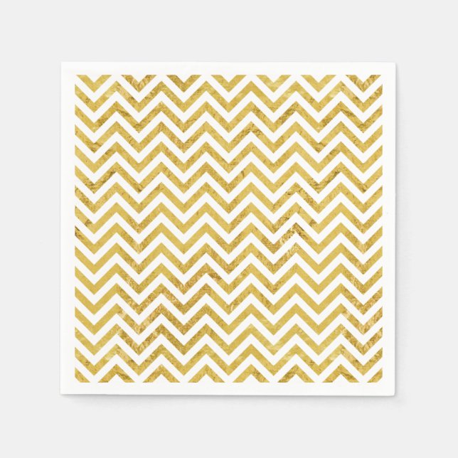 Elegant Gold Foil Zigzag Stripes Chevron Pattern Napkin (Front)