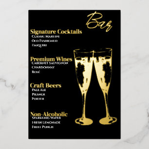 Elegant Gold-Foiled Cocktail Party Bar Menu