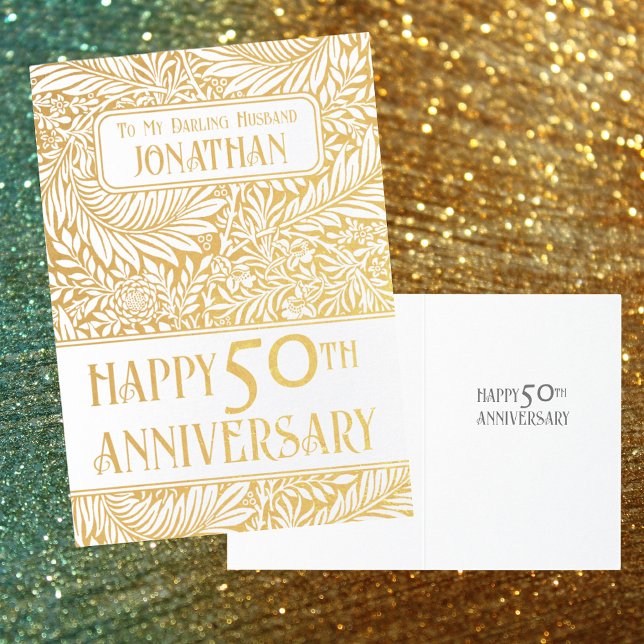 Elegant Gold Foliage 50th Wedding Anniversary Real Foil Card (Creator Uploaded)