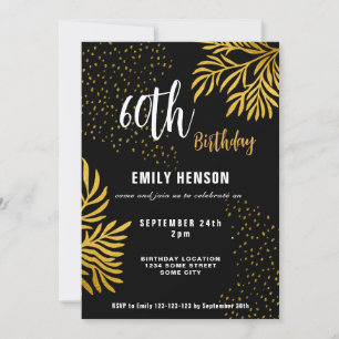 Elegant Gold Foliage 60th Birthday Party Invitation
