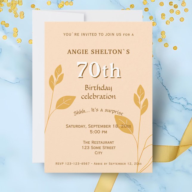 Elegant Gold Foliage Botanical 70th Birthday  Invitation (Creator Uploaded)