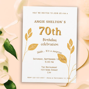 Elegant Gold Foliage Botanical 70th Birthday Invitation