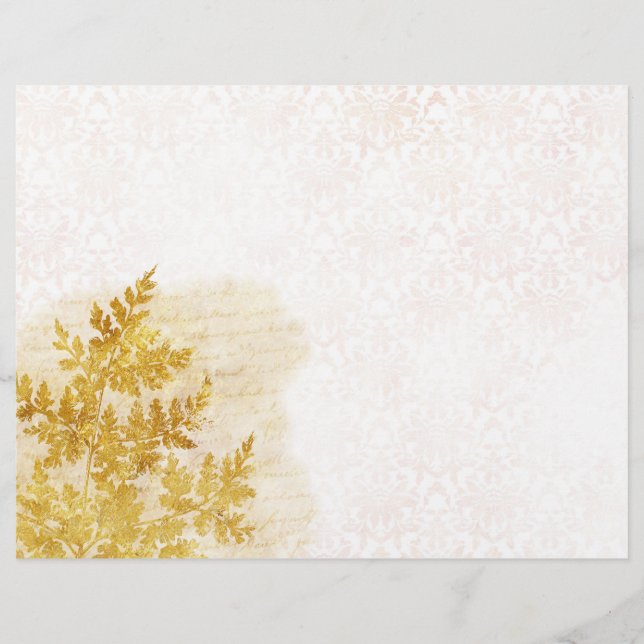 Elegant Gold Foliage & Damask Scrapbook Paper (Front)