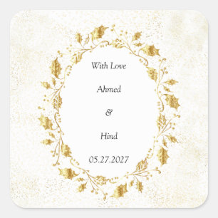 Elegant Gold Foliage Leaf Wedding Favour Classic Square Sticker