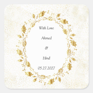 Elegant Gold Foliage Leaf Wedding Favour Classic Square Sticker