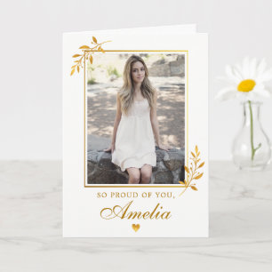 Elegant Gold Foliage Photo Graduation  Card