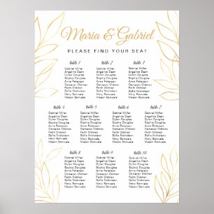 Elegant Gold foliage. Wedding Seating Chart