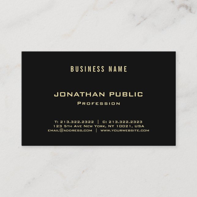 Elegant Gold Font Text Chic Black Plain Modern Top Business Card (Front)