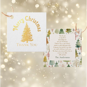 Elegant Gold Forest Pine Tree Christmas Dinner Favour Tags