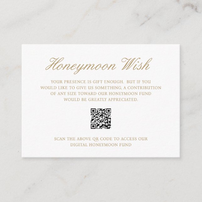 Elegant Gold Formal Honeymoon Fund QR Code Wedding Enclosure Card (Front)