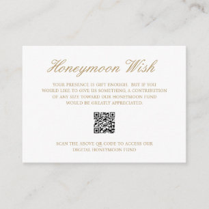 Elegant Gold Formal Honeymoon Fund QR Code Wedding Enclosure Card