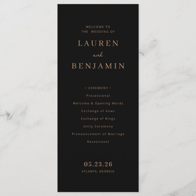 Elegant Gold Formal Wedding Ceremony Programme (Front)