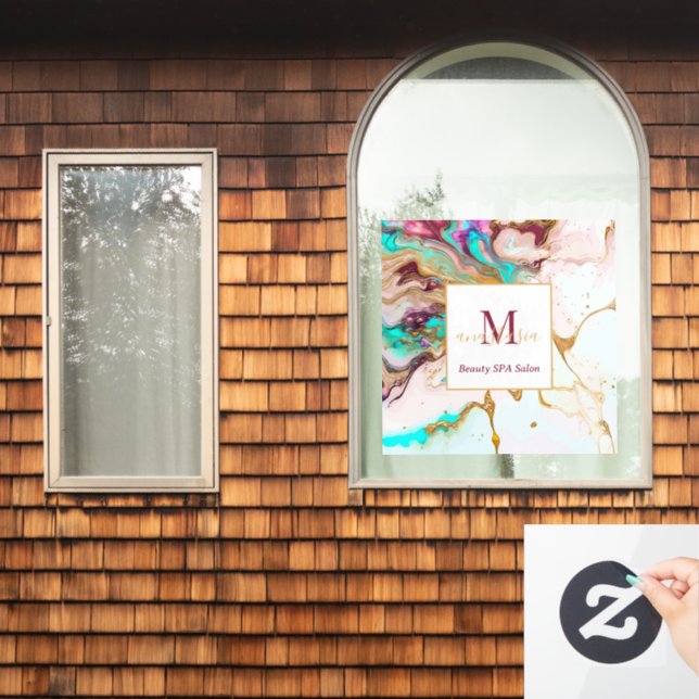 Elegant Gold Fox Marble Monogram Beauty Salon (Home Window)