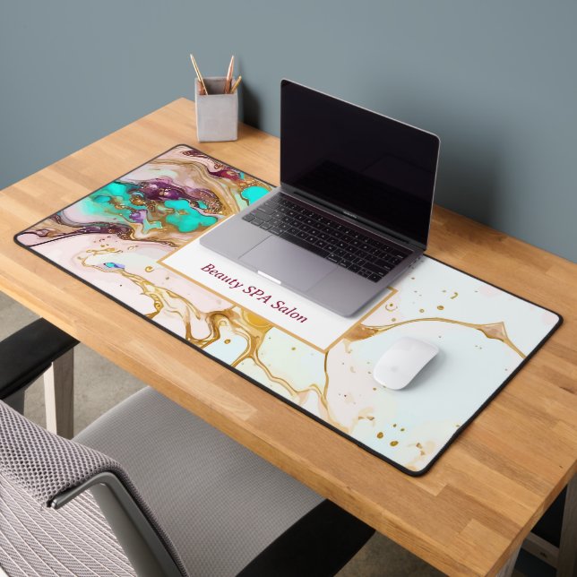 Elegant Gold Fox Marble Monogram Beauty Salon Desk Mat (Office 2)