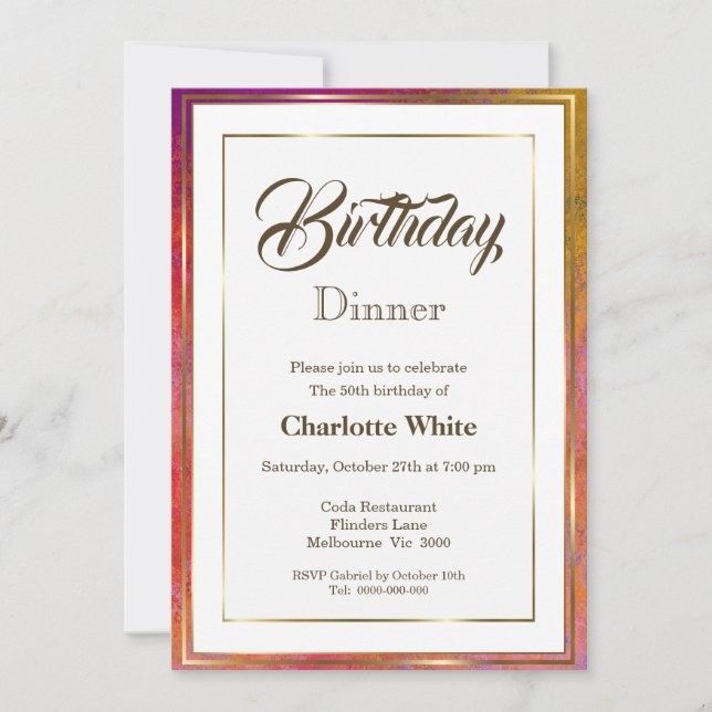 Elegant Gold Frame 50th Birthday Dinner Invitation (Front)