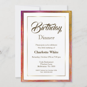 Elegant Gold Frame 50th Birthday Dinner Invitation