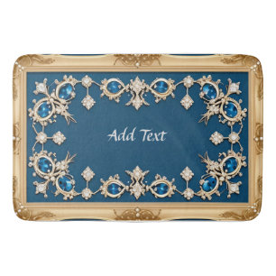 Elegant Gold Frame Adorned With Blue Gemstones Bath Mat