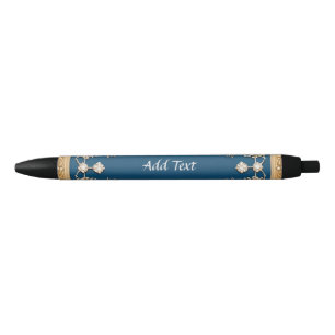 Elegant Gold Frame Adorned With Blue Gemstones Black Ink Pen