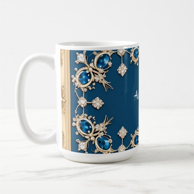Elegant Gold Frame Adorned With Blue Gemstones Coffee Mug (Left)