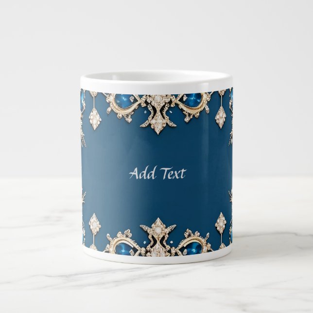 Elegant Gold Frame Adorned With Blue Gemstones Large Coffee Mug (Front)