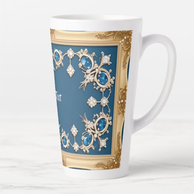 Elegant Gold Frame Adorned With Blue Gemstones Latte Mug (Right)