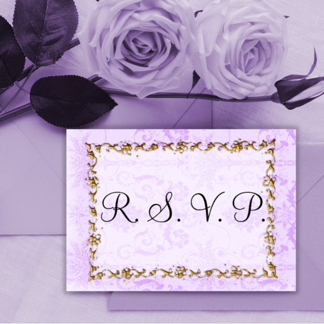 Elegant Gold Frame and Purple Damask RSVP Card (Creator Uploaded)