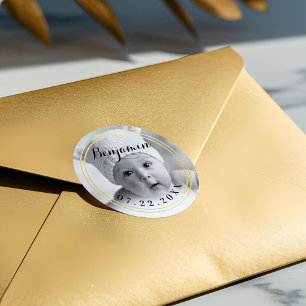 Elegant Gold Frame Baby's First Christmas Photo Classic Round Sticker