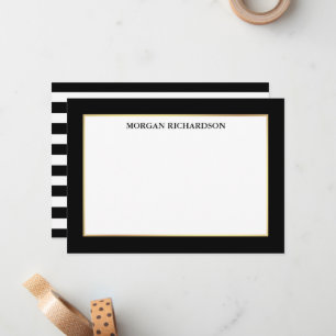 Elegant Gold Frame Black and White Stripes Card