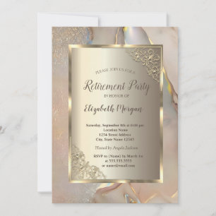 Elegant Gold Frame,Blush Pink Marble Retirement Invitation