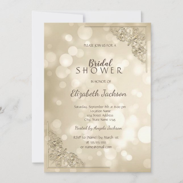 Elegant Gold Frame Bokeh Bridal Shower Invitation (Front)