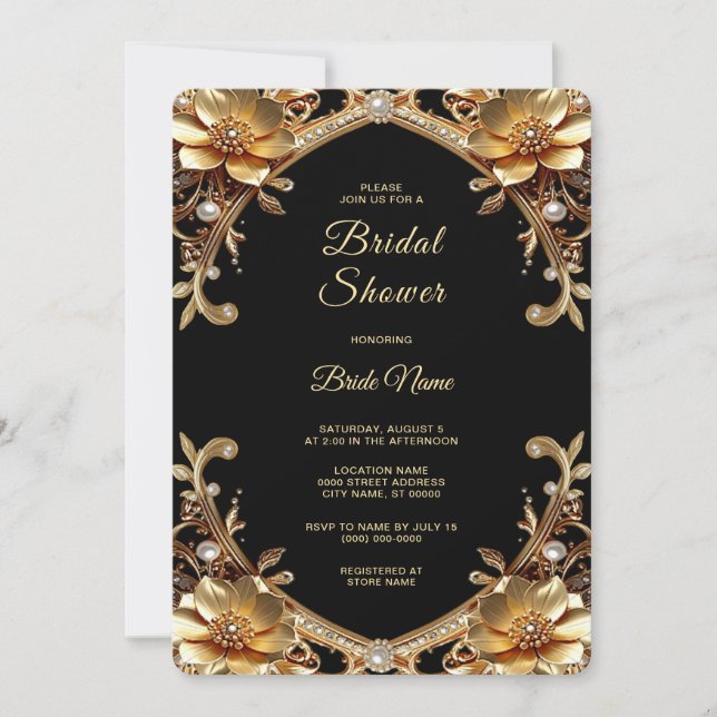 Elegant Gold Frame Bridal Shower Invitation (Front)