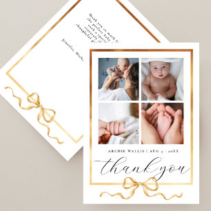 Elegant Gold Frame Chic Photo Collage Baby Shower Thank You Card