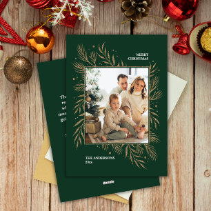 Elegant Gold Frame Christmas Custom Photo Message  Holiday Card