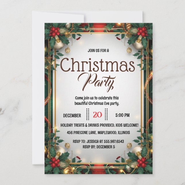 Elegant Gold Frame Christmas Party Invitation (Front)