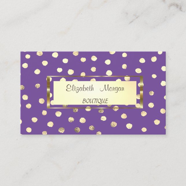 Elegant Gold Frame,Confetti,Dots Business Card (Front)